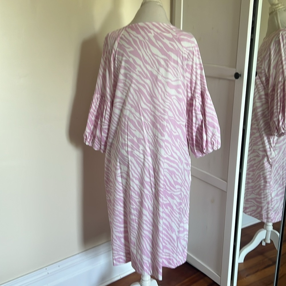 Chico's Pink and White Zebra Print Balloon Sleeve Mid Dress Chico's Size 2=12/14 - Picture 8 of 10